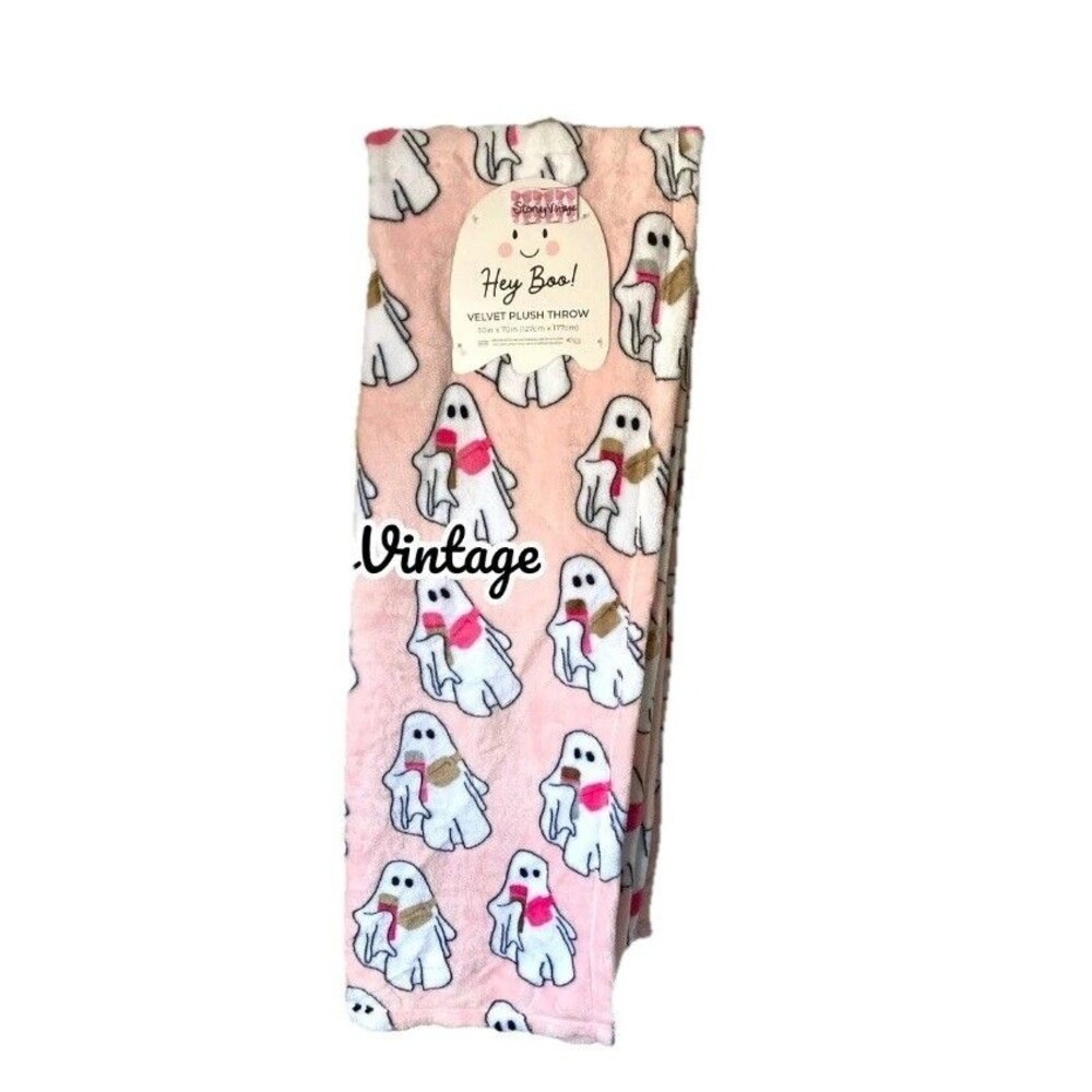 Pink Ghost Throw Blanket Holding Stanley Cup